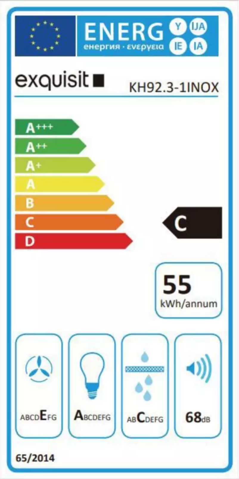 Page 1 of the manual Energy Label Exquisit KH92.3-1 INOX