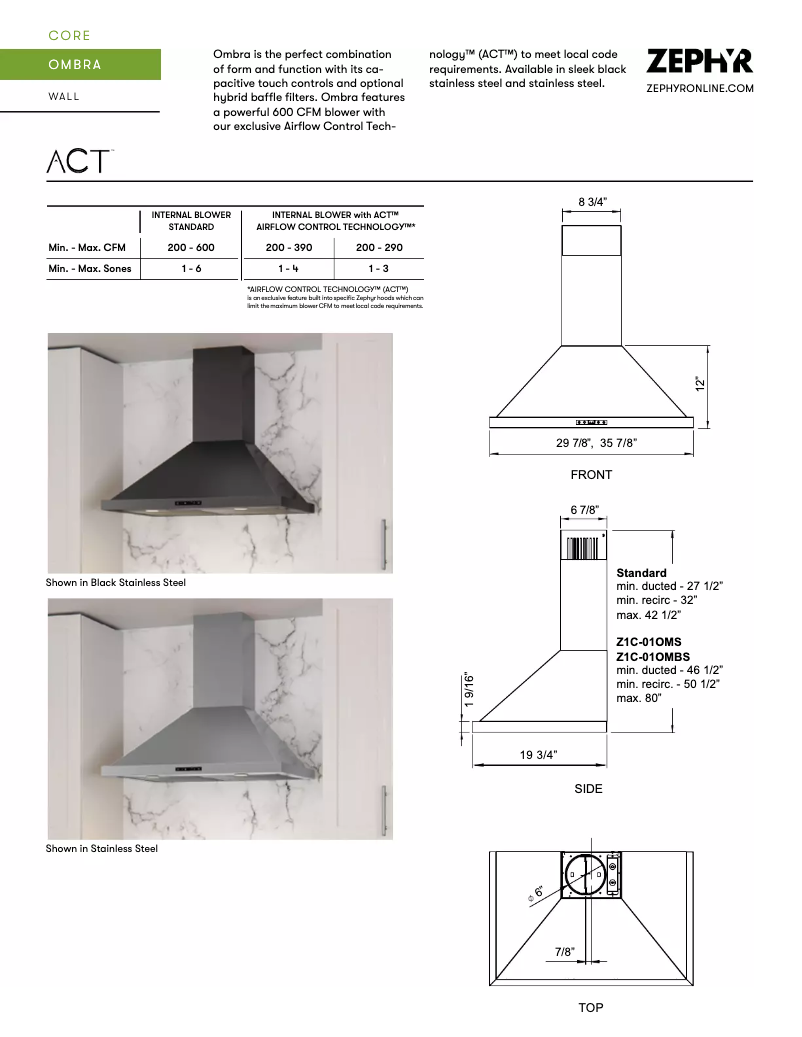 Page 1 de la notice Manuel utilisateur Zephyr ZOME36ASBAF