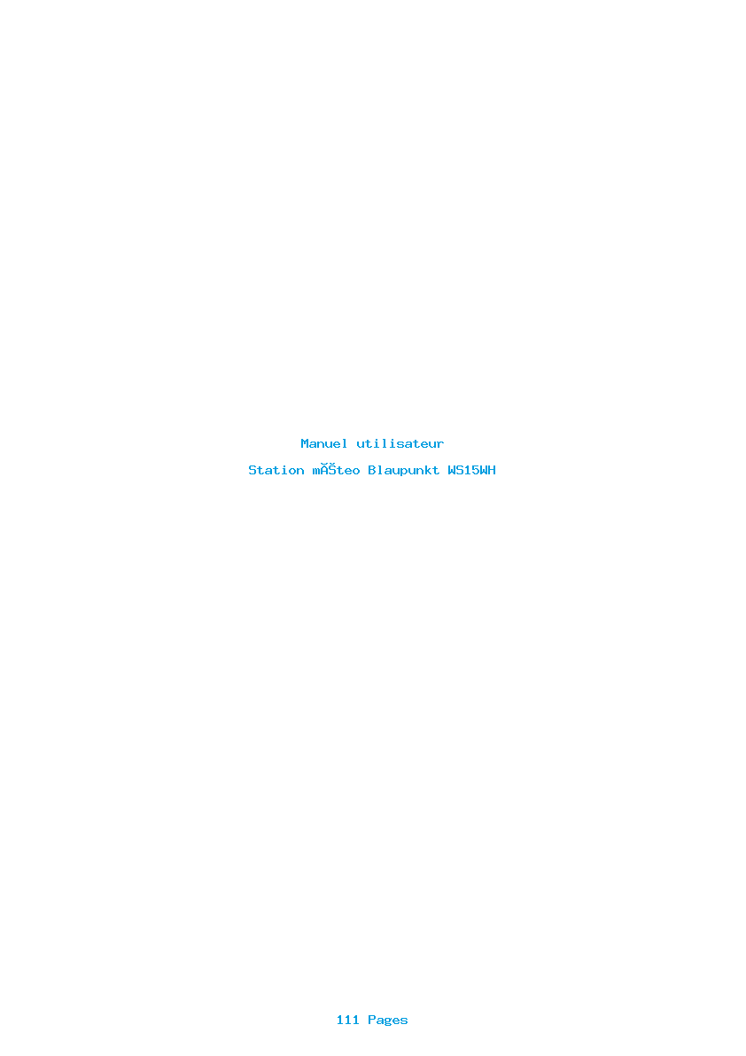 Page 1 de la notice Manuel utilisateur Blaupunkt WS15WH