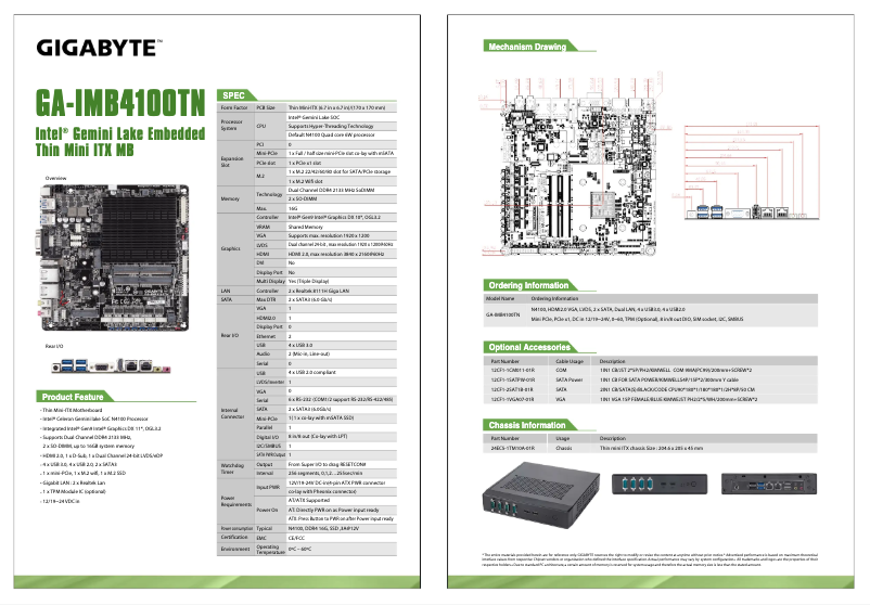 Page 1 de la notice Fiche technique Gigabyte GA-IMB4100TN