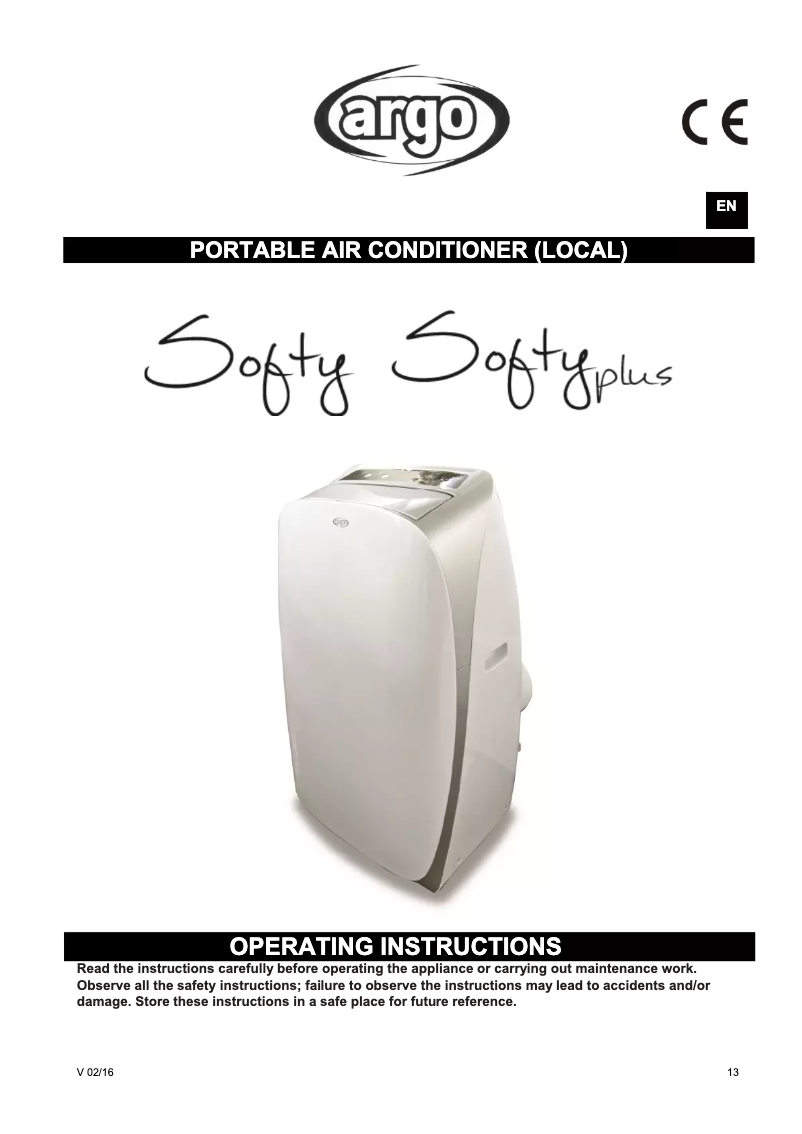 Page 1 de la notice Manuel utilisateur Argoclima SOFTY PLUS