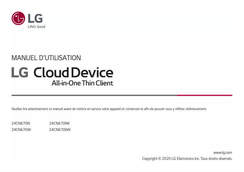 Page 1 de la notice Manuel utilisateur LG 24CN670W