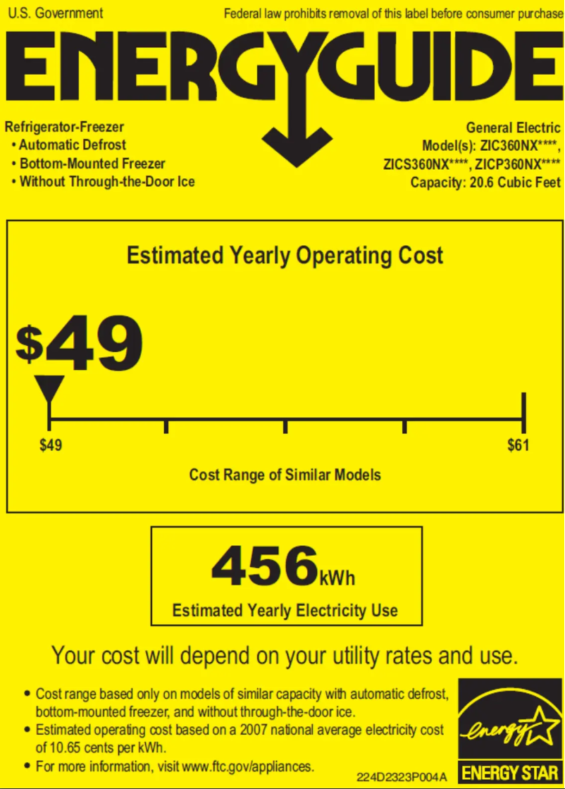 Página 1 del manual Etiqueta energética GE ZIC360NXLH