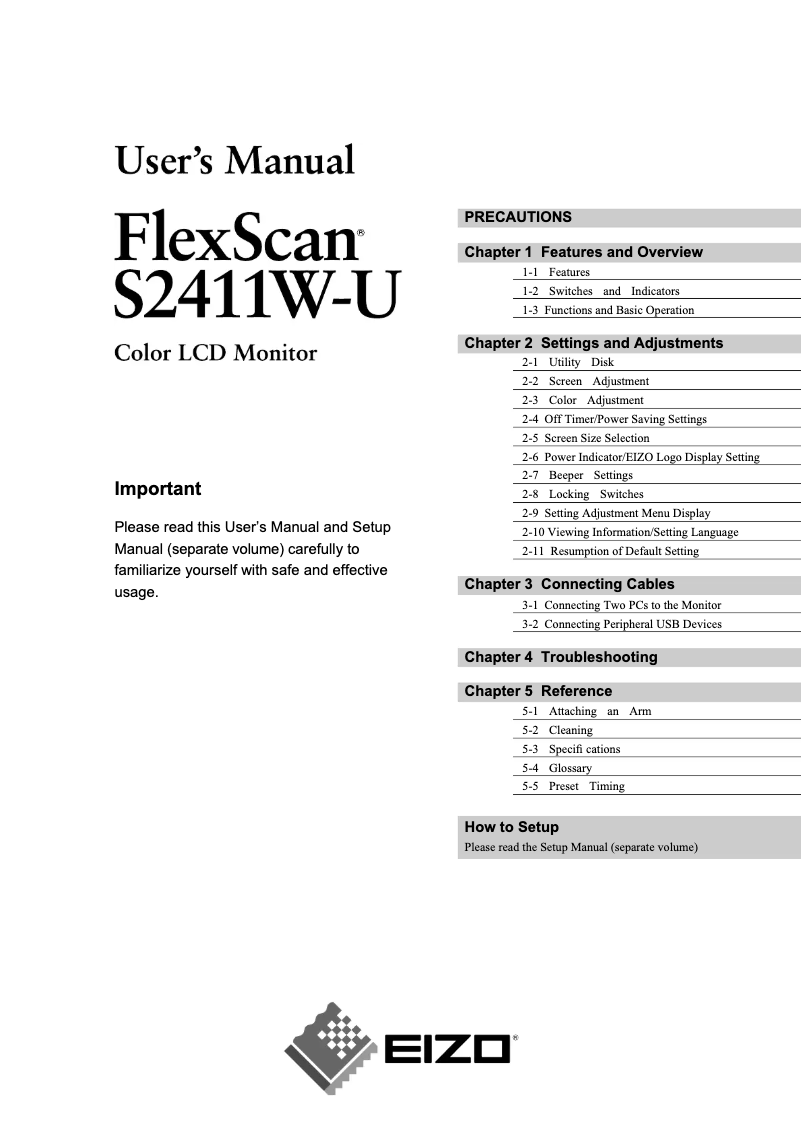 Page 1 de la notice Manuel utilisateur Eizo FlexScan S2411W-U