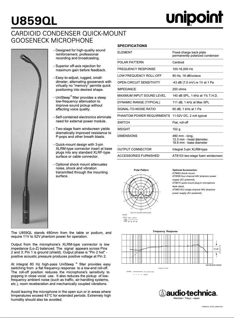 Page 1 de la notice Manuel utilisateur Audio-Technica U859QL