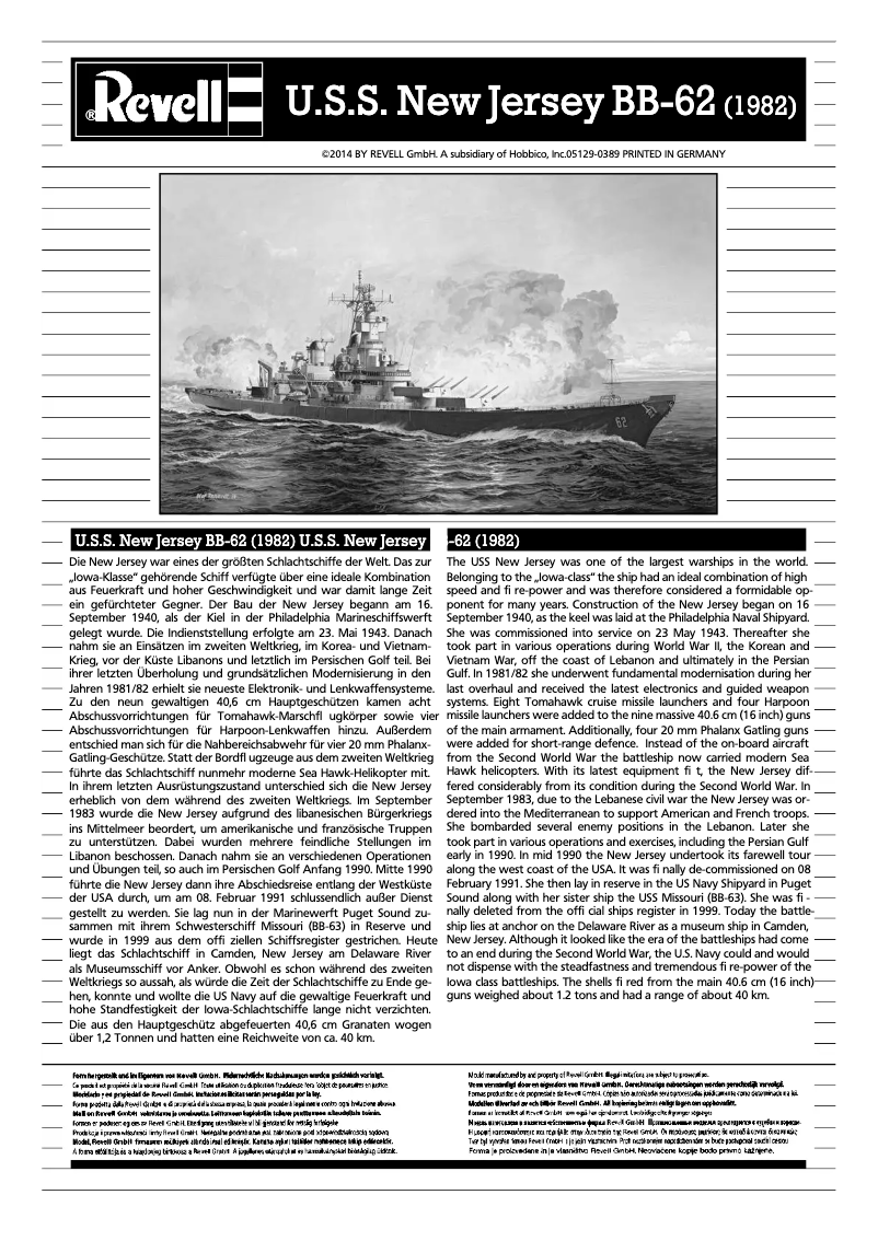 Page 1 de la notice Manuel utilisateur Revell U.S.S. New Jersey BB-62