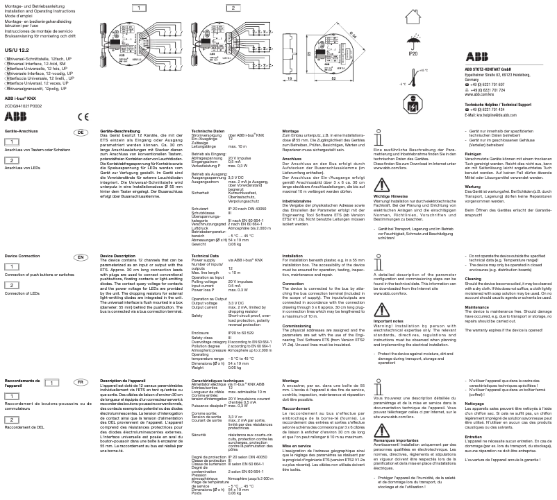 Page 1 de la notice Manuel utilisateur ABB US/U 12.2