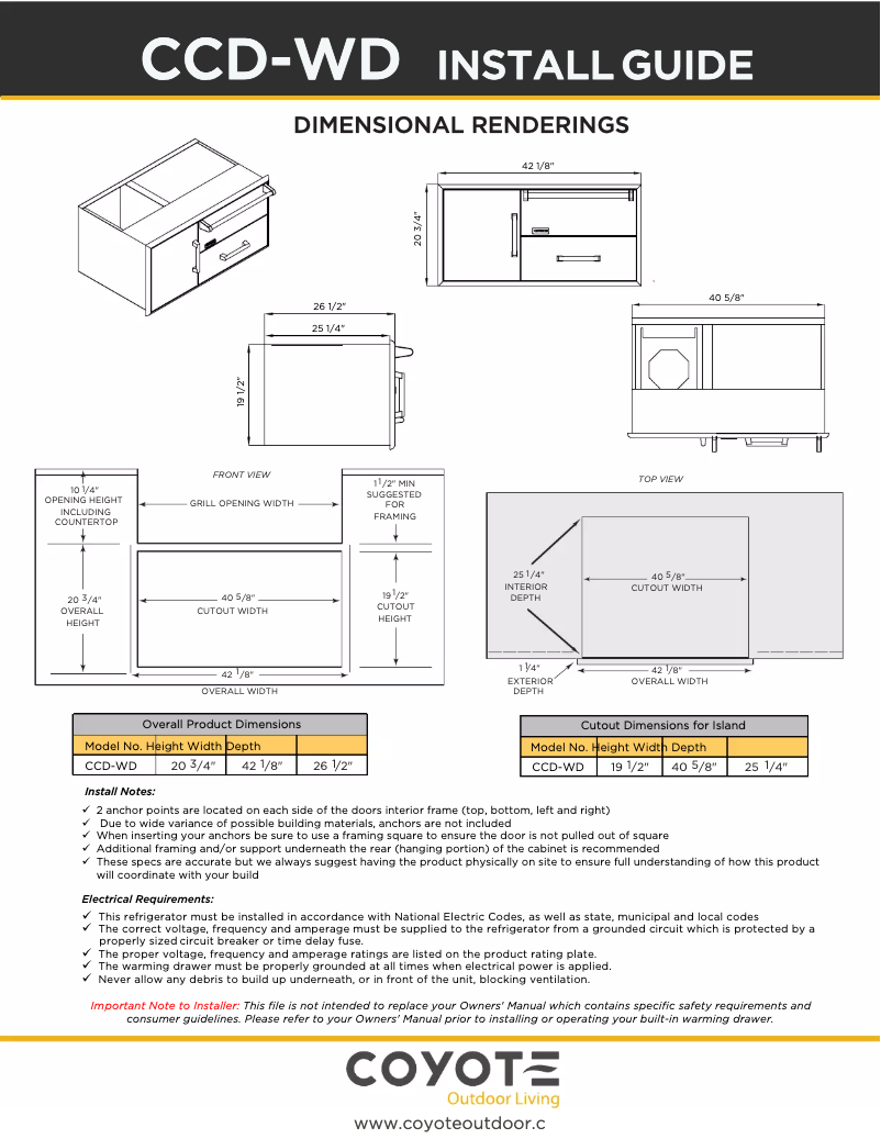 Page 1 de la notice Guide d'installation Coyote CCD-WD