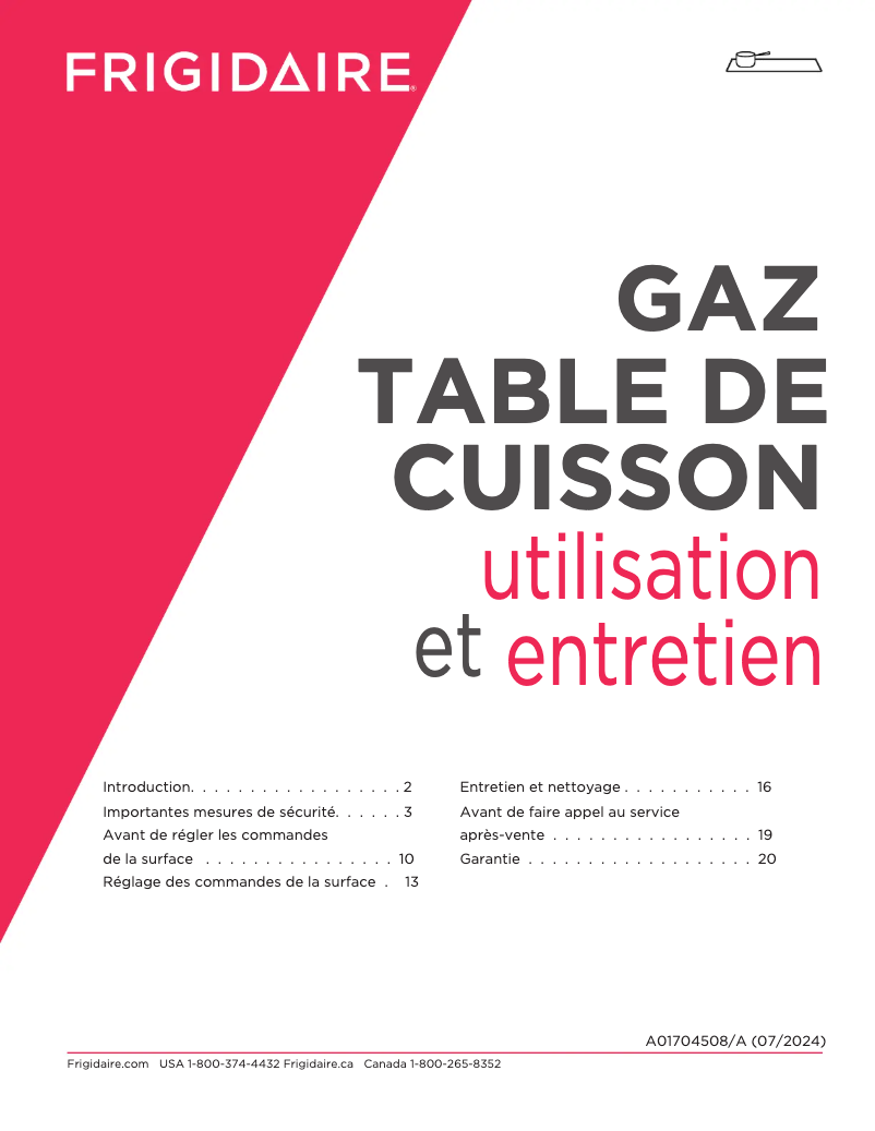 Page 1 de la notice Manuel utilisateur Frigidaire PCCG3080AS