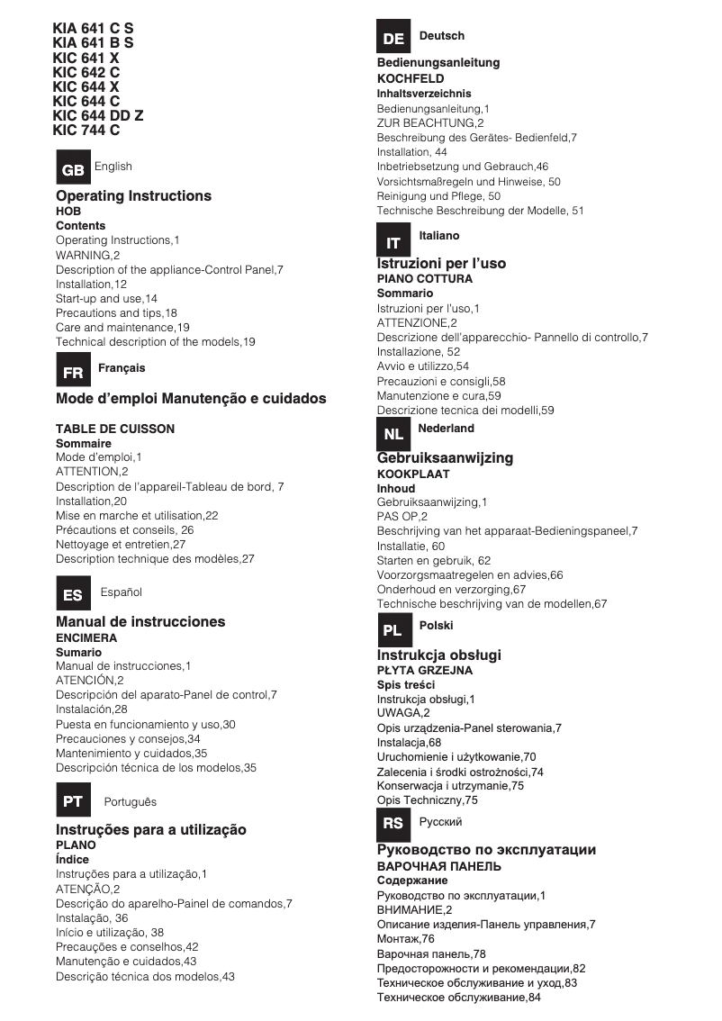 Page 1 de la notice Manuel utilisateur Hotpoint Ariston KIC 644 DD Z