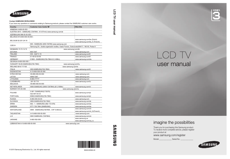 Page 1 de la notice Manuel utilisateur Samsung LE22C350D1W