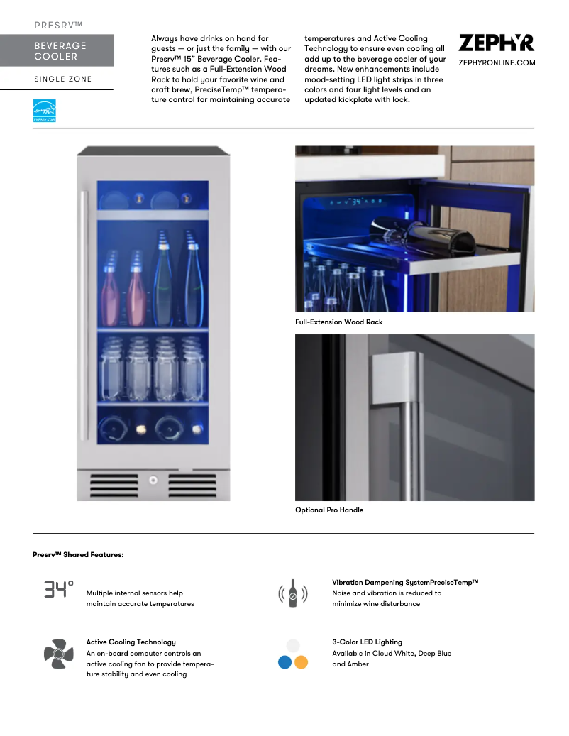 Página 1 del manual Ficha técnica Zephyr PRB15C01CG