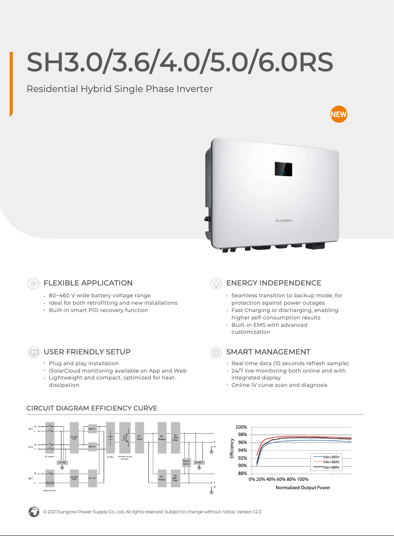 Página 1 del manual Ficha técnica Sungrow SG6.0RS