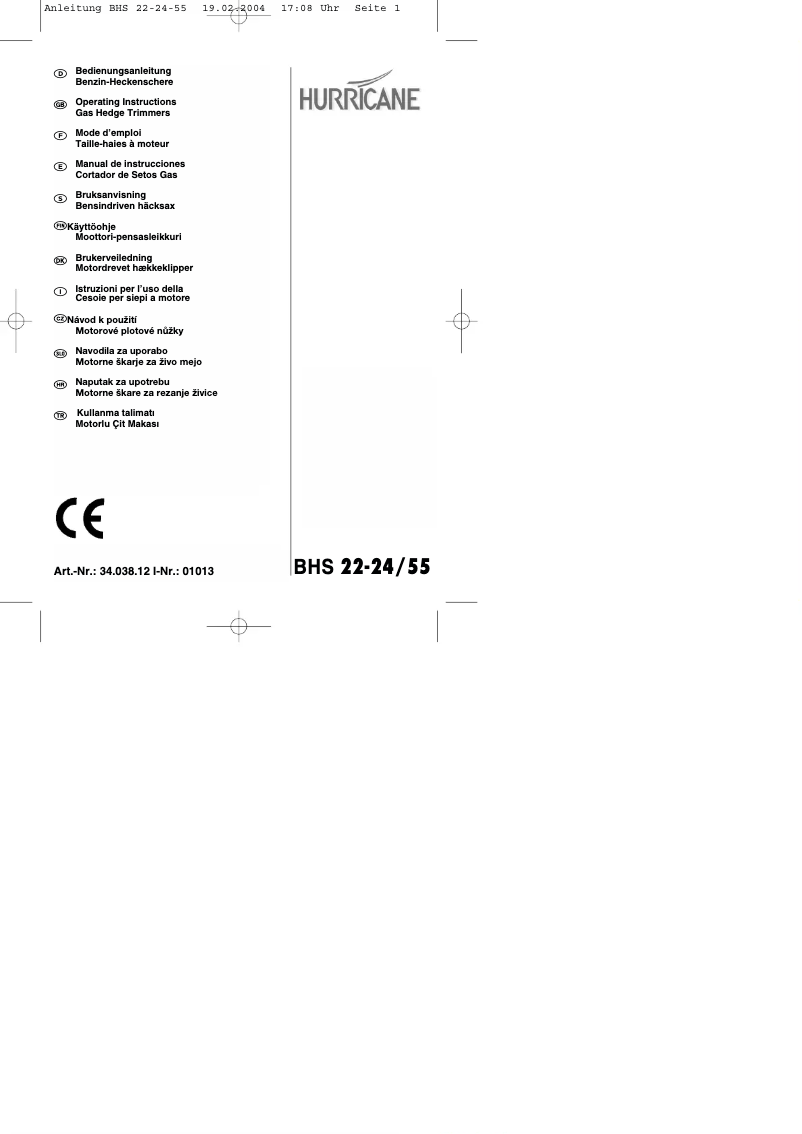 Page 1 de la notice Manuel utilisateur Hurricane BHS 22-24/55