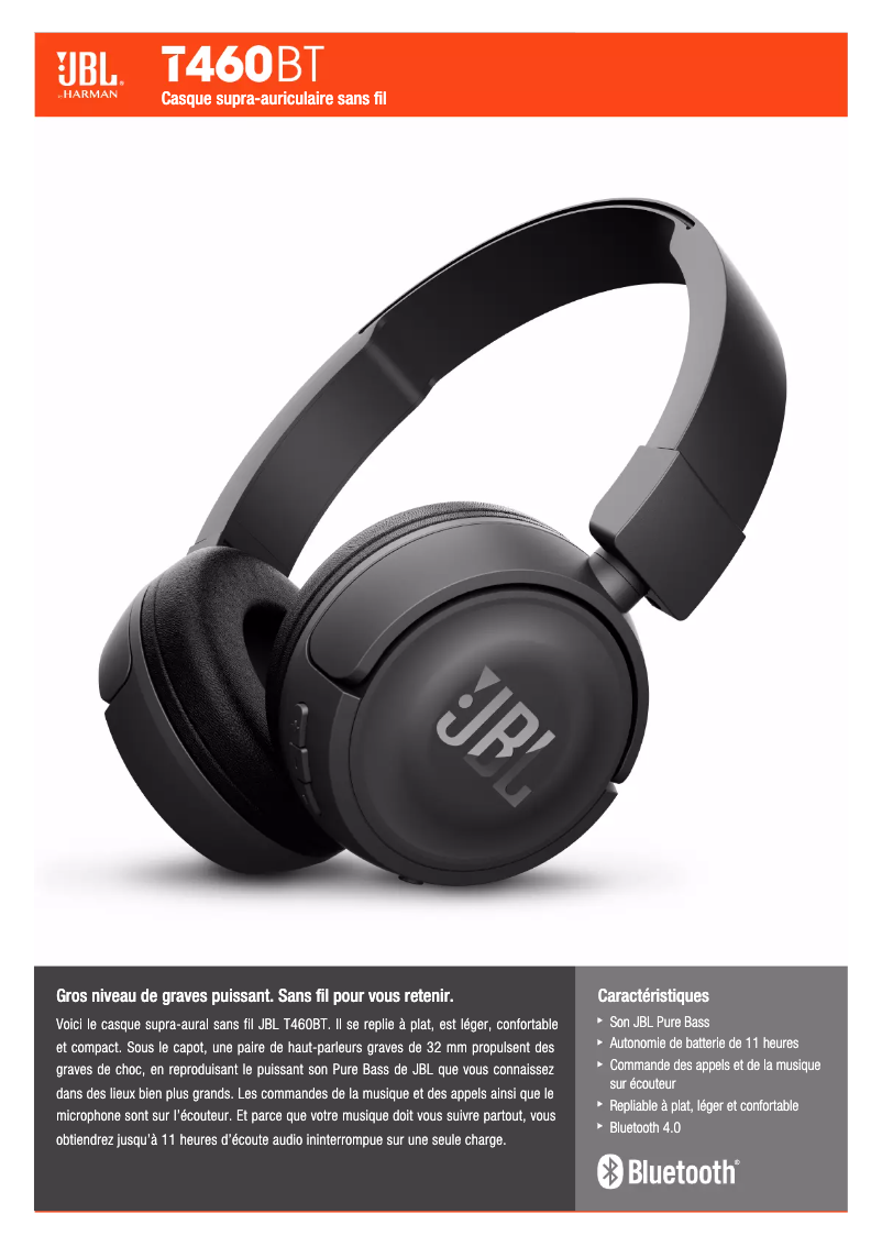 Page 1 de la notice Mode d'emploi JBL T460BT