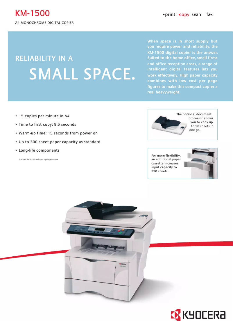 Page 1 de la notice Fiche technique Kyocera KM-1500