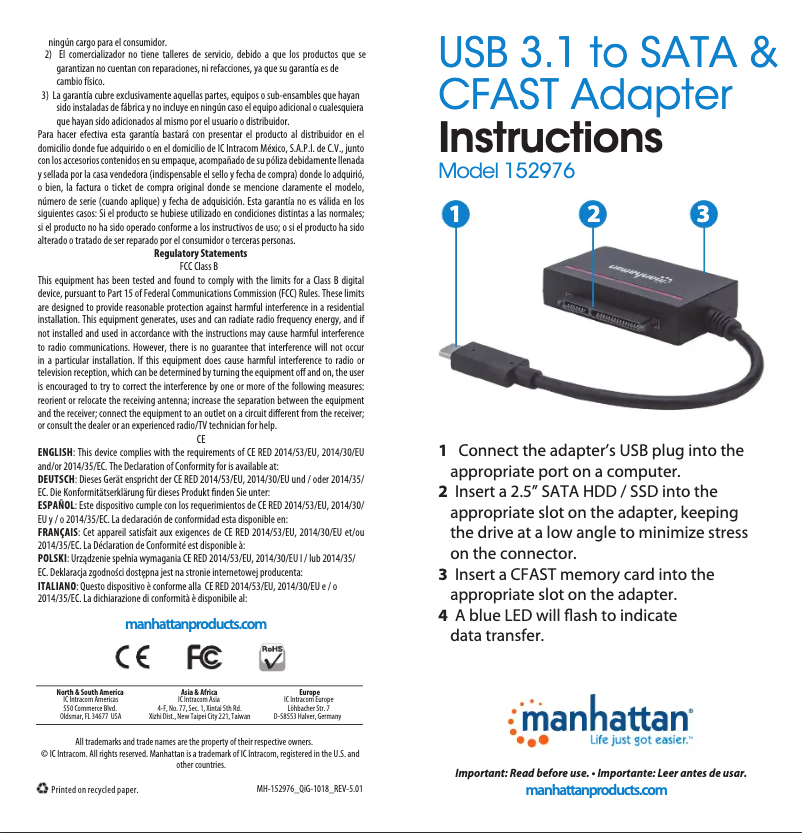Page 1 de la notice Manuel utilisateur Manhattan 152976
