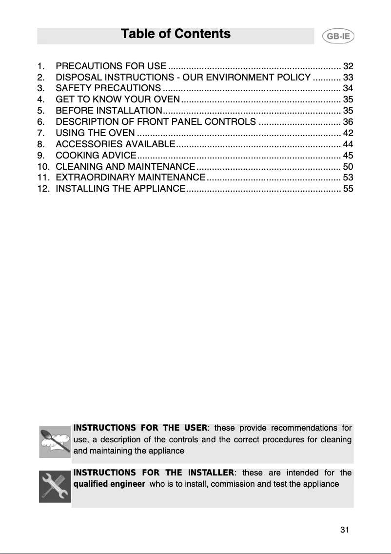 Page 1 de la notice Manuel utilisateur Smeg F166-5