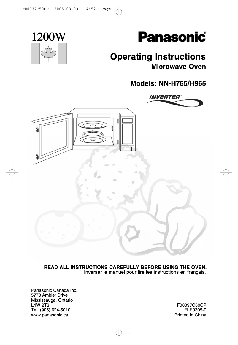 Page 1 de la notice Manuel utilisateur Panasonic NN-H765