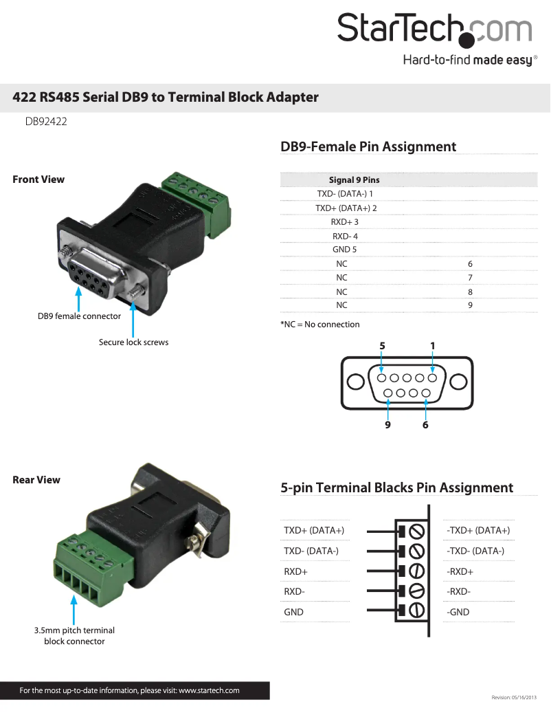 Page 1 de la notice Manuel utilisateur StarTech.com DB92422
