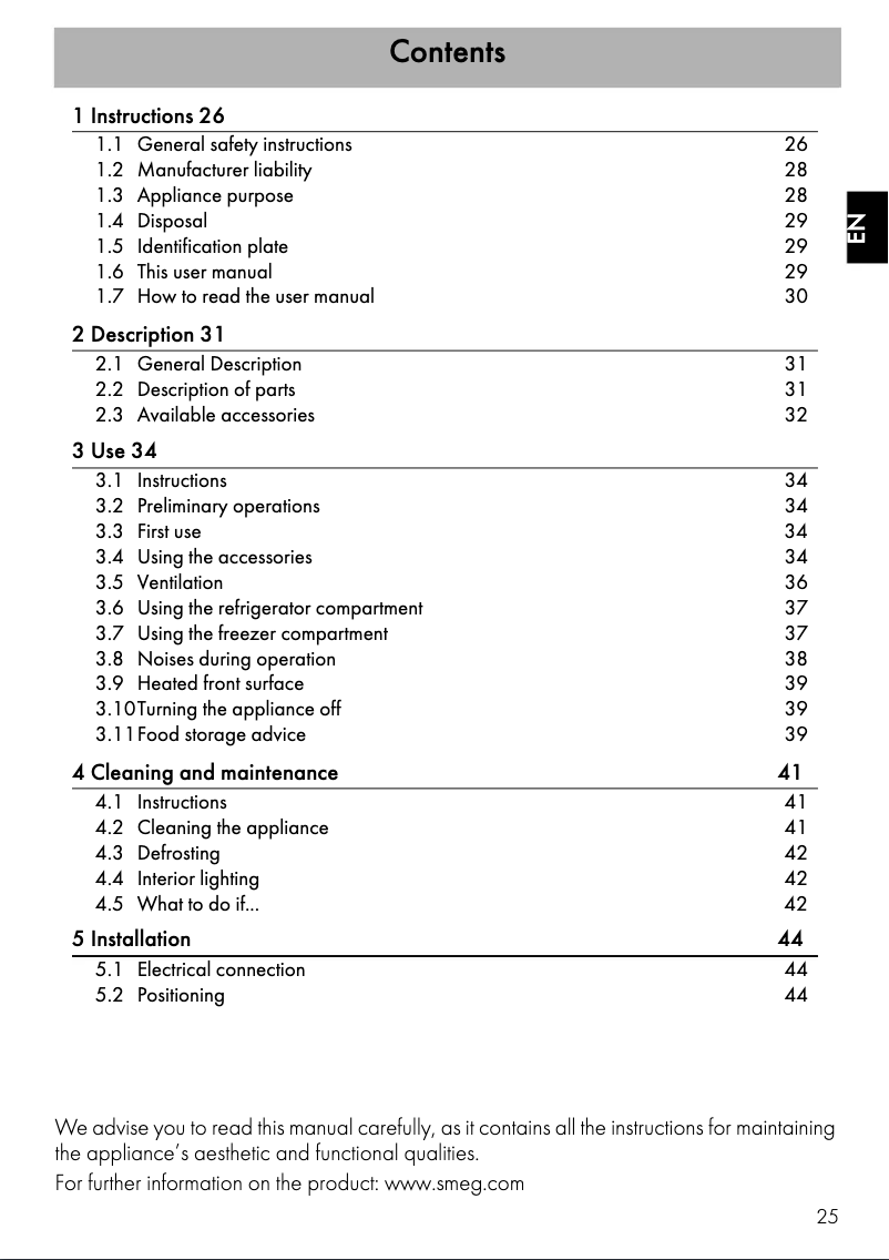 Página 1 del manual Guía de instalación Smeg FAB28RDUJ3