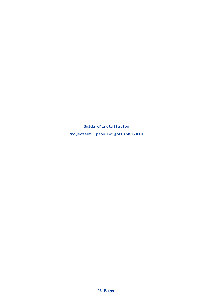 Page 1 de la notice Guide d'installation Epson BrightLink 696Ui