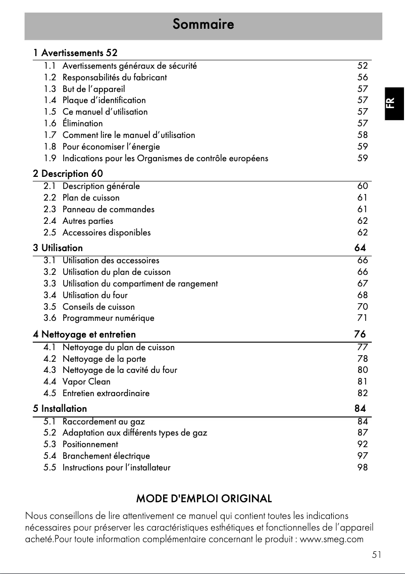 Página 1 del manual Ficha técnica Smeg CG90X2