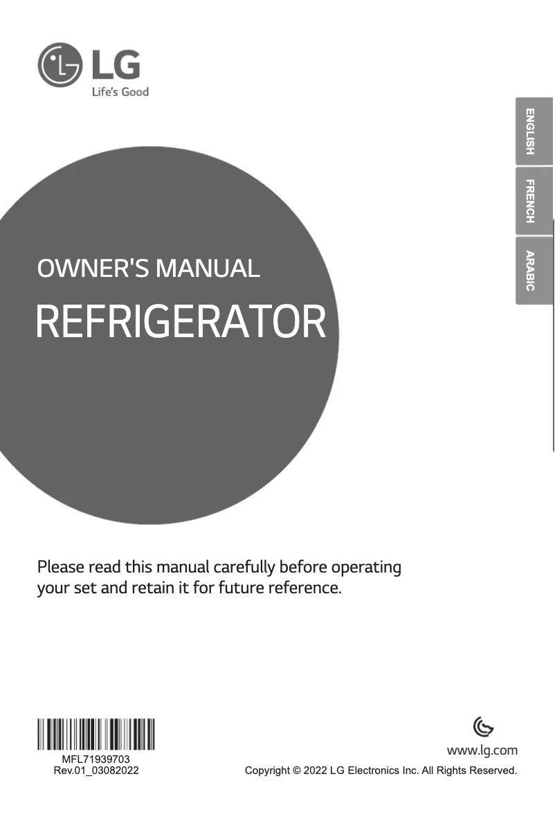 Page 1 de la notice Manuel utilisateur LG GN-B422PLGB