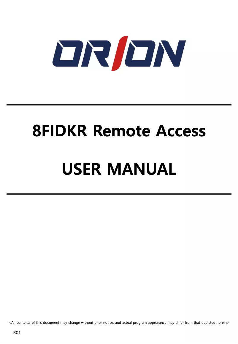 Page 1 de la notice Manuel utilisateur Orion 8FIDKR