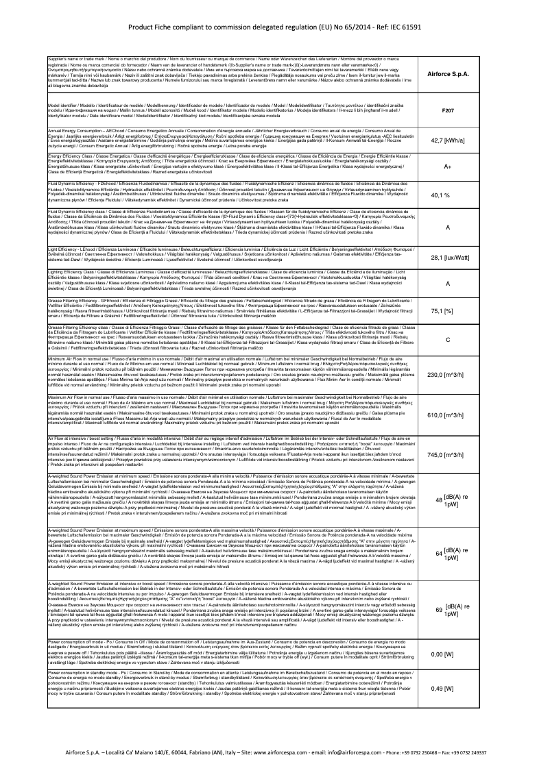 Page 1 of the manual Technical Sheet Airforce F207