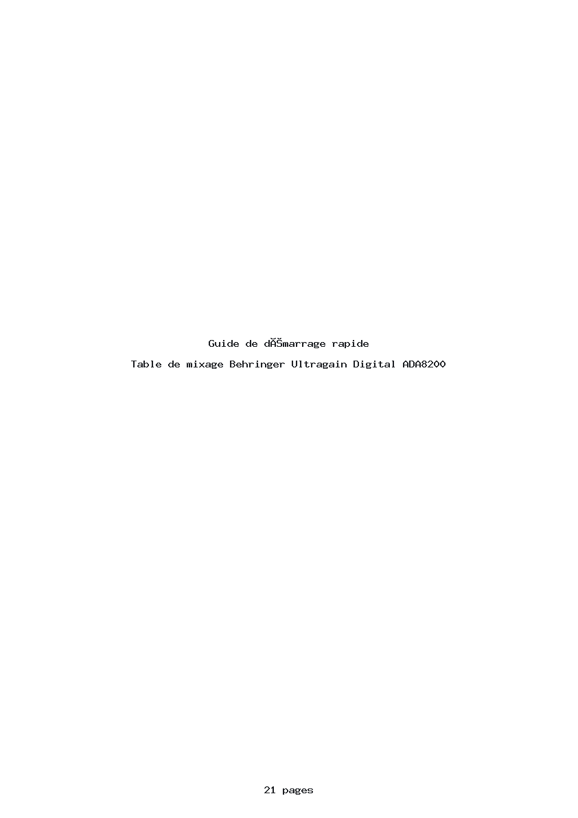 Page 1 de la notice Guide de démarrage rapide Behringer Ultragain Digital ADA8200