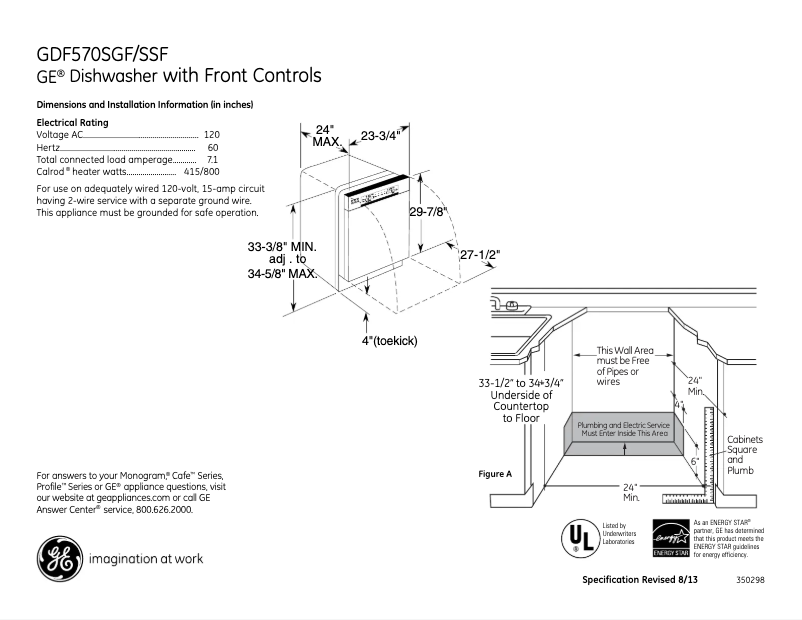 Page 1 de la notice Fiche technique GE GDF570SGFCC