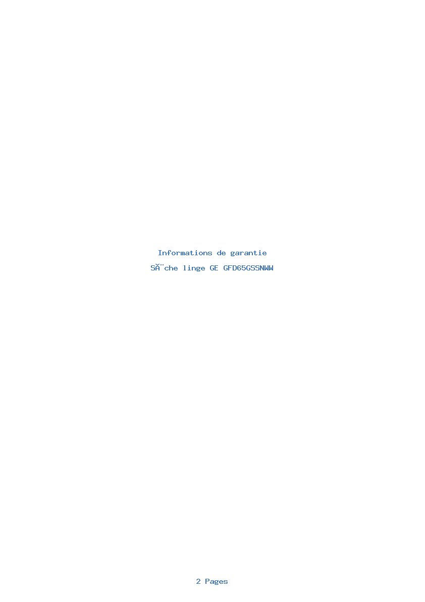Page 1 de la notice Informations de garantie GE GFD65GSSNWW