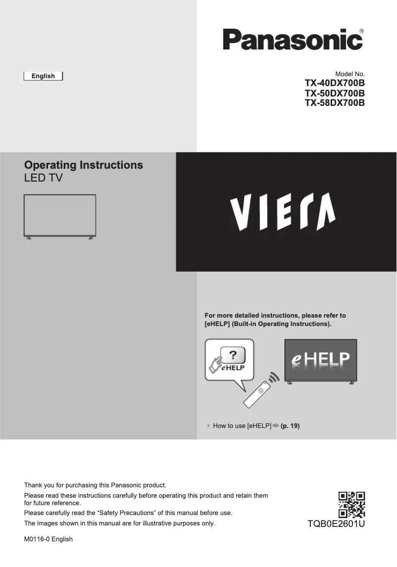 Page 1 de la notice Manuel utilisateur Panasonic Viera TX-58DX700B