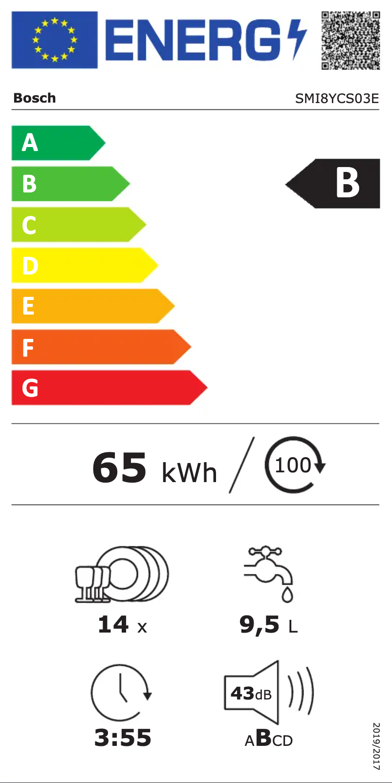 Page 1 of the manual Energy Label Bosch SMI8YCS03E