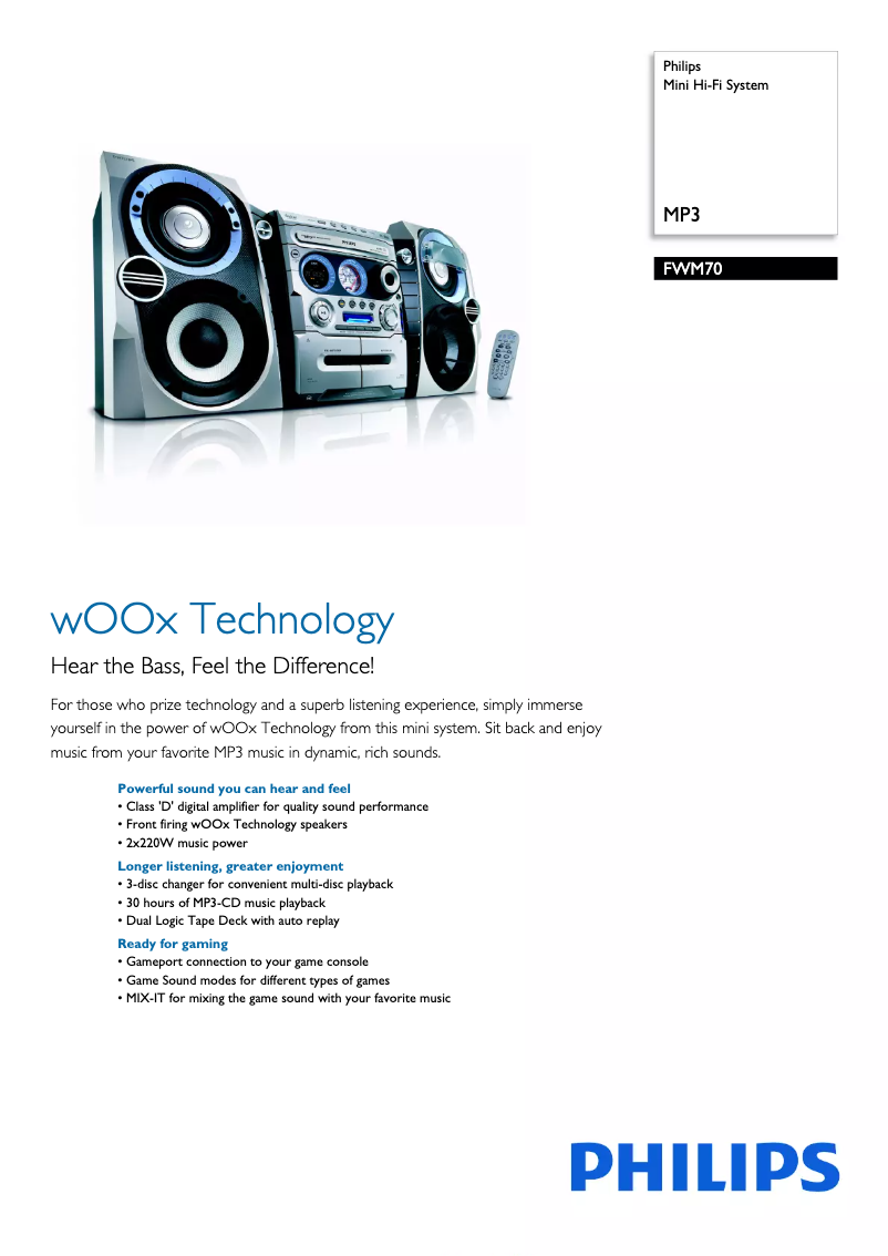 Página 1 del manual Folleto Philips FWM70