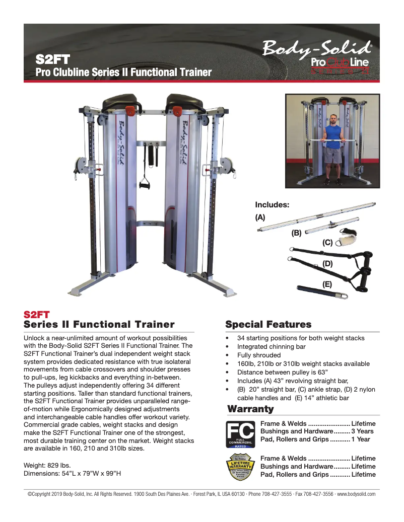 Page 1 de la notice Fiche technique Body-Solid S2FT