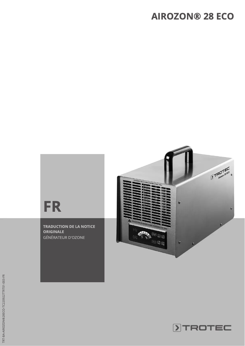 Page 1 de la notice Manuel utilisateur Trotec Airozon 28 ECO