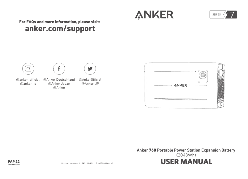 Page 1 de la notice Manuel utilisateur Anker 760