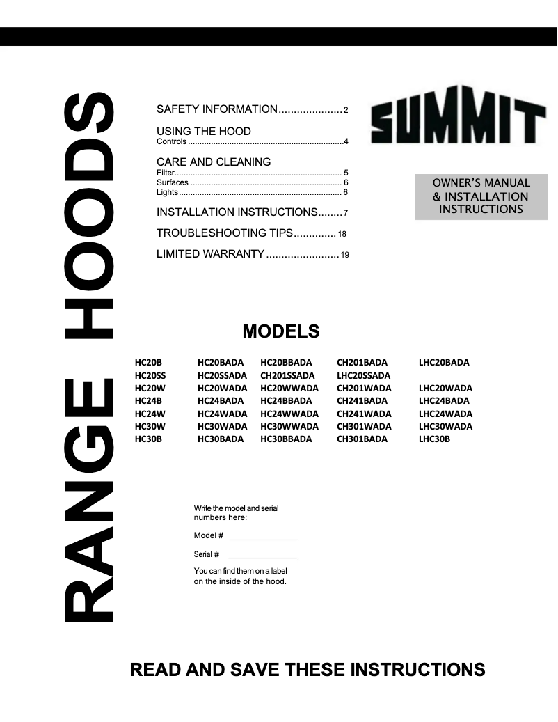 Page 1 de la notice Manuel utilisateur Summit HC30BBADA