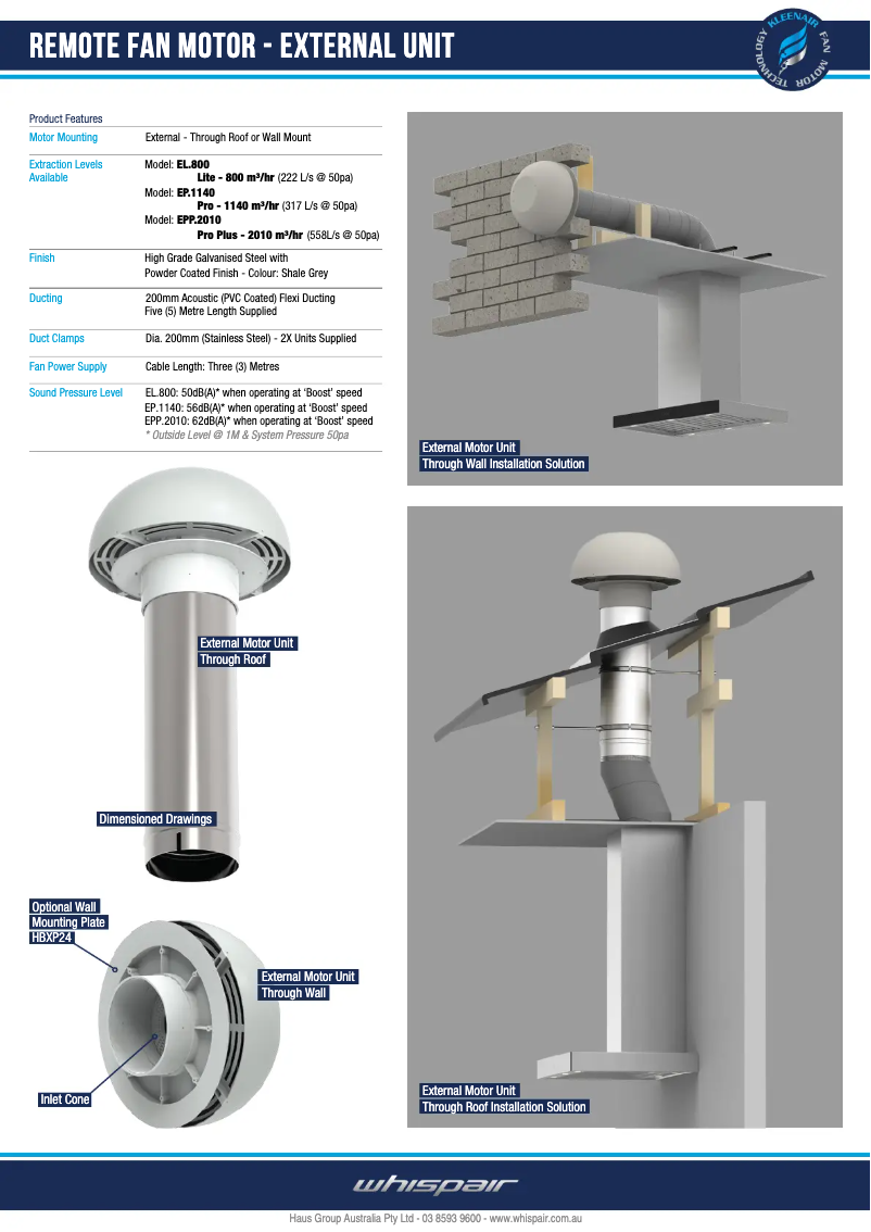 Page 1 de la notice Fiche technique Whispair X7P04B5.EP