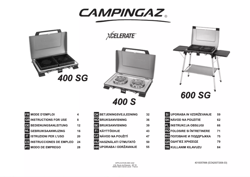 Page 1 de la notice Manuel utilisateur Campingaz 400 S