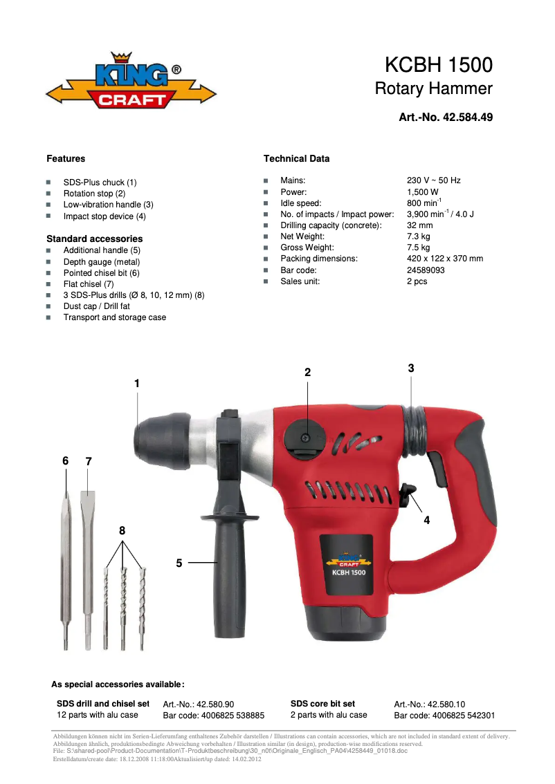 Página 1 del manual Manual de usuario King Craft KCBH 1500
