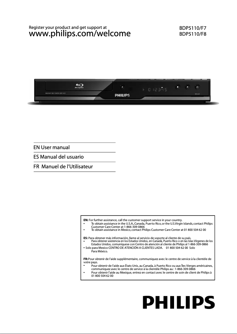 Page 1 de la notice Manuel utilisateur Philips BDP5110