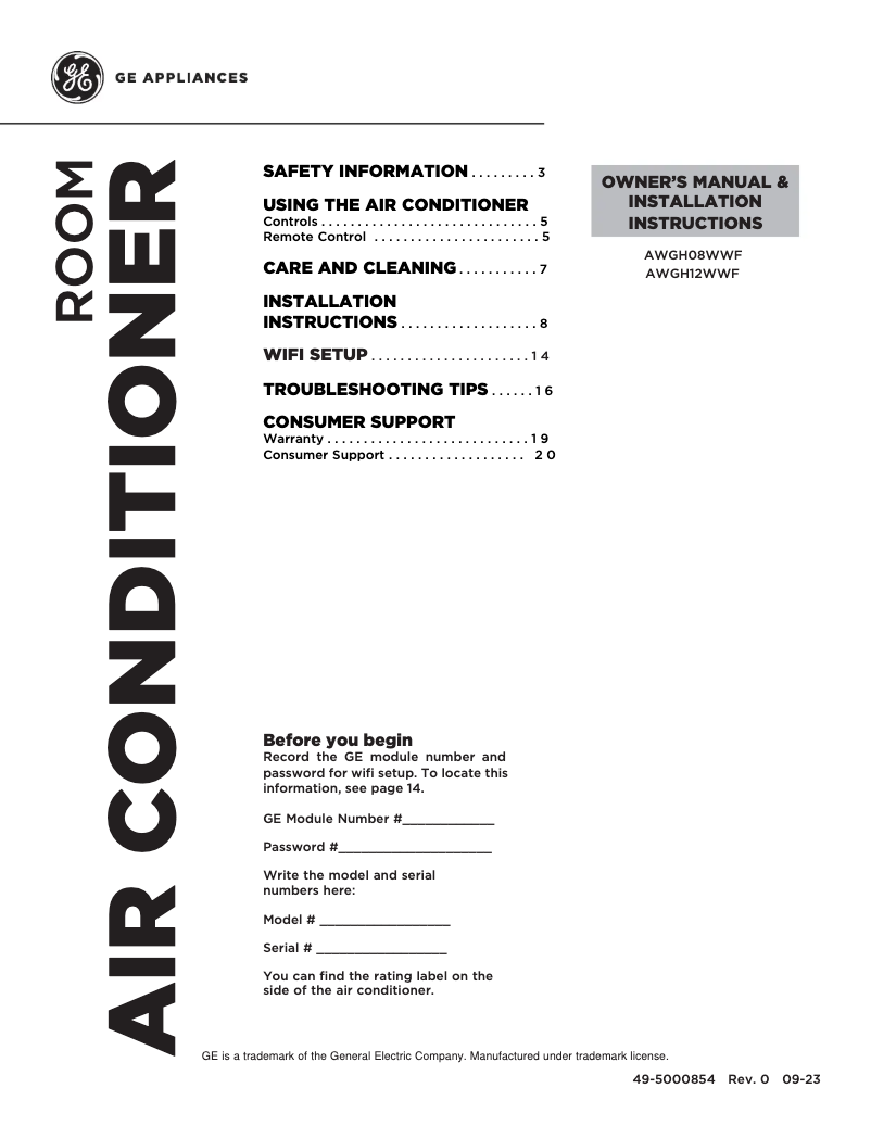 Page 1 de la notice Manuel utilisateur GE AWGH12WWF