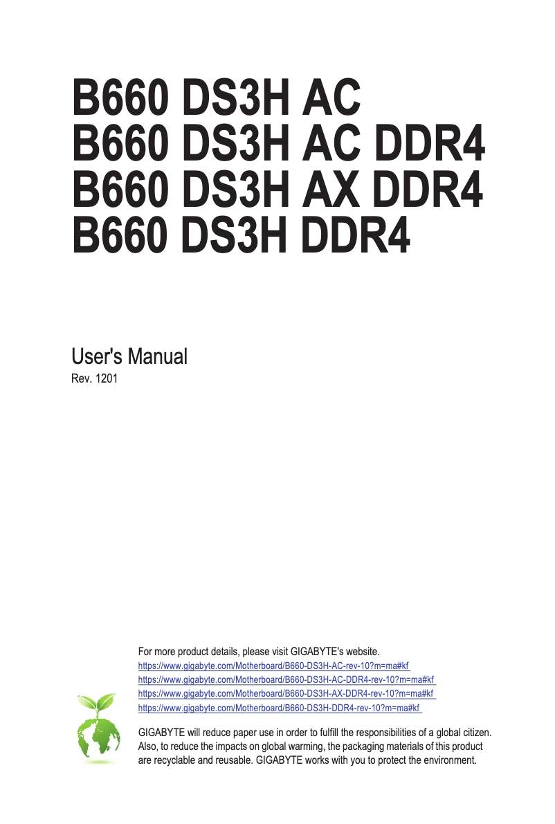 Página 1 del manual Manual de usuario Gigabyte B660 DS3H AX DDR4