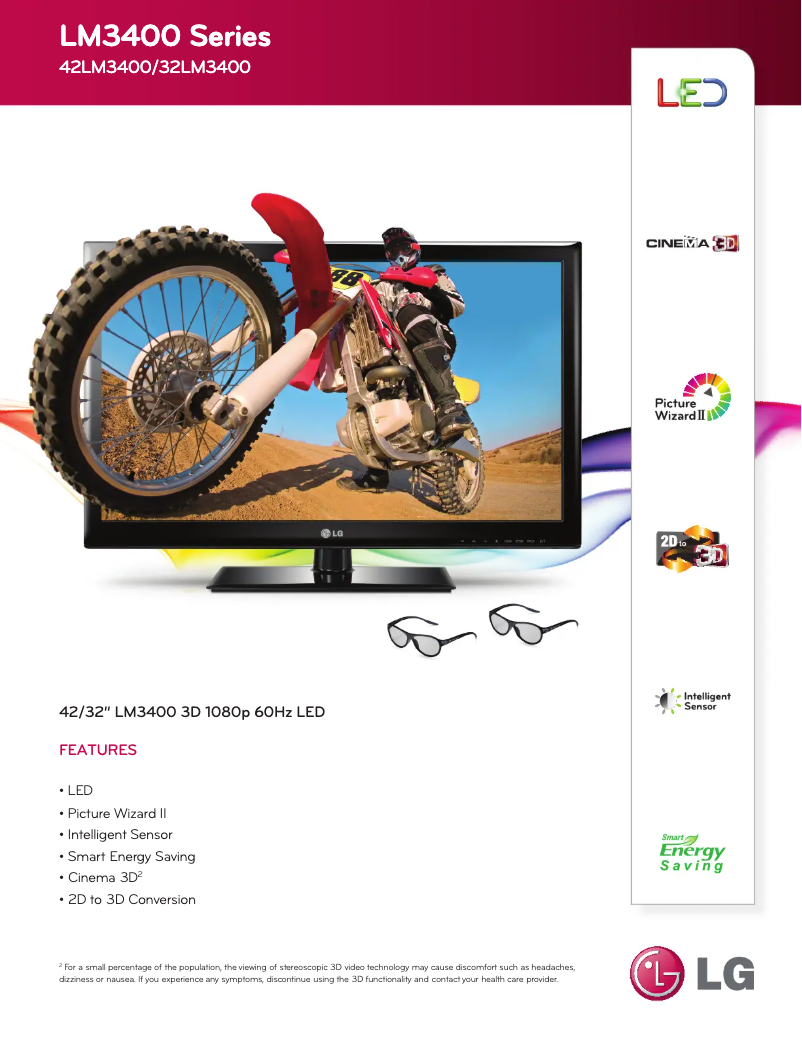 Page 1 de la notice Fiche technique LG 42LM3400