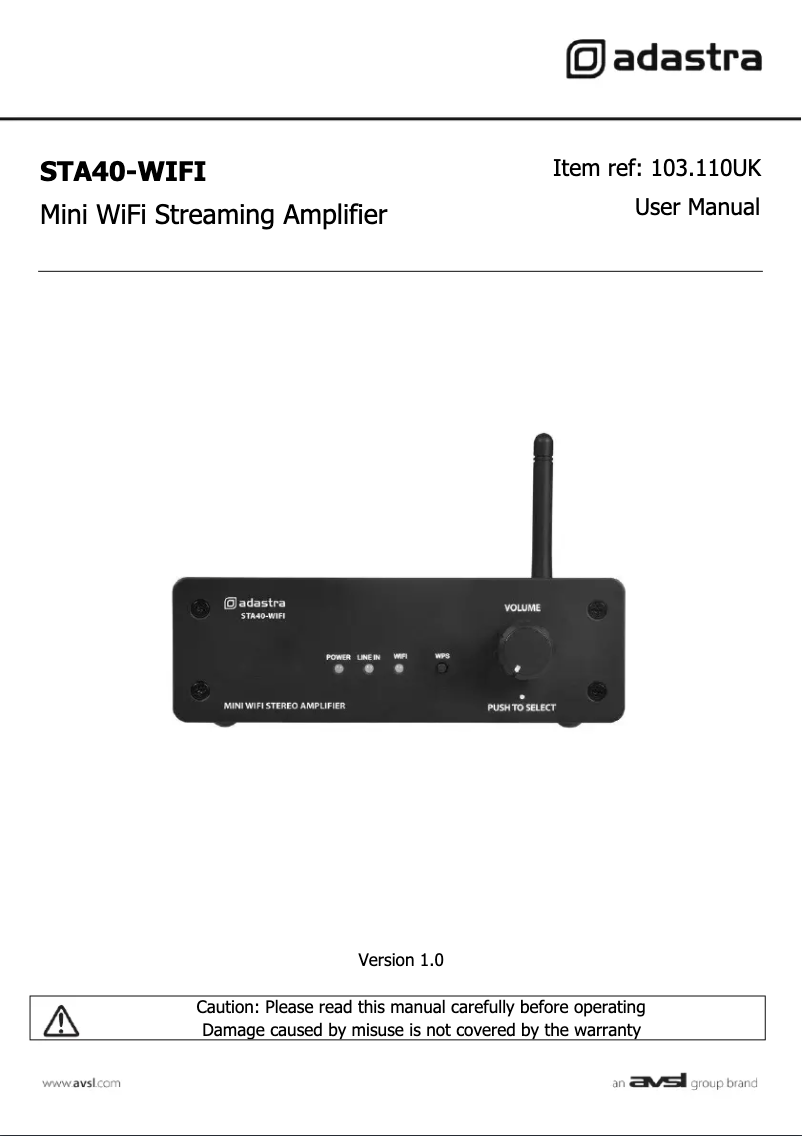 Page 1 de la notice Manuel utilisateur Adastra STA40-WIFI