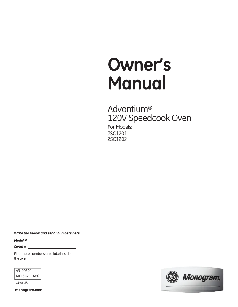 Page 1 of the manual Use and Maintenance Manual GE ZSC1201NSS