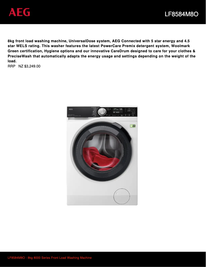Página 1 del manual Ficha técnica AEG LF8584M8O